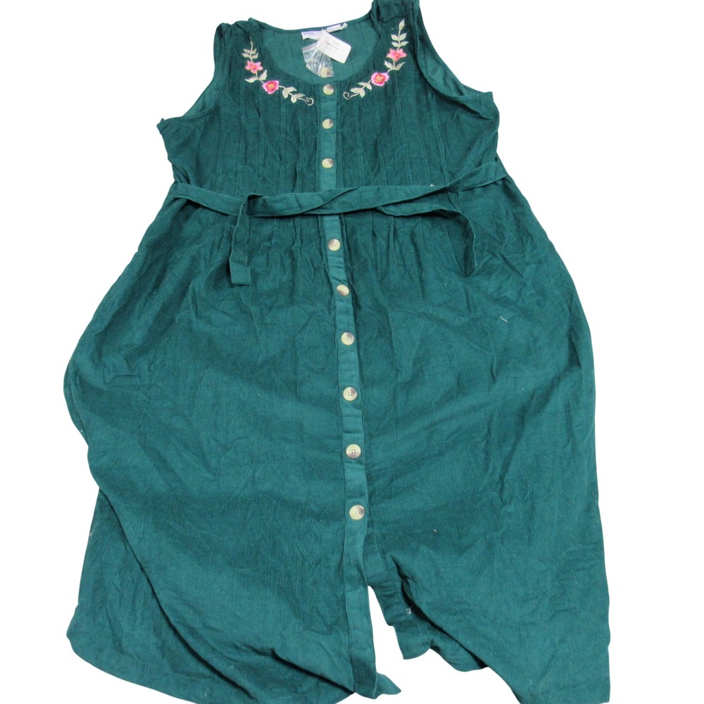 Comfort Corner Forest Green‎ Corduroy Embroidered Button Front Midi Dress 1X